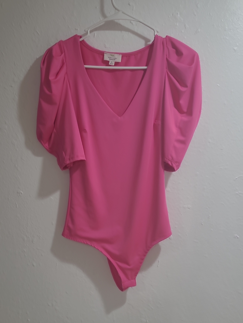 Unknown Brand Pink Puff Sleeve V-Neck Bodysuit